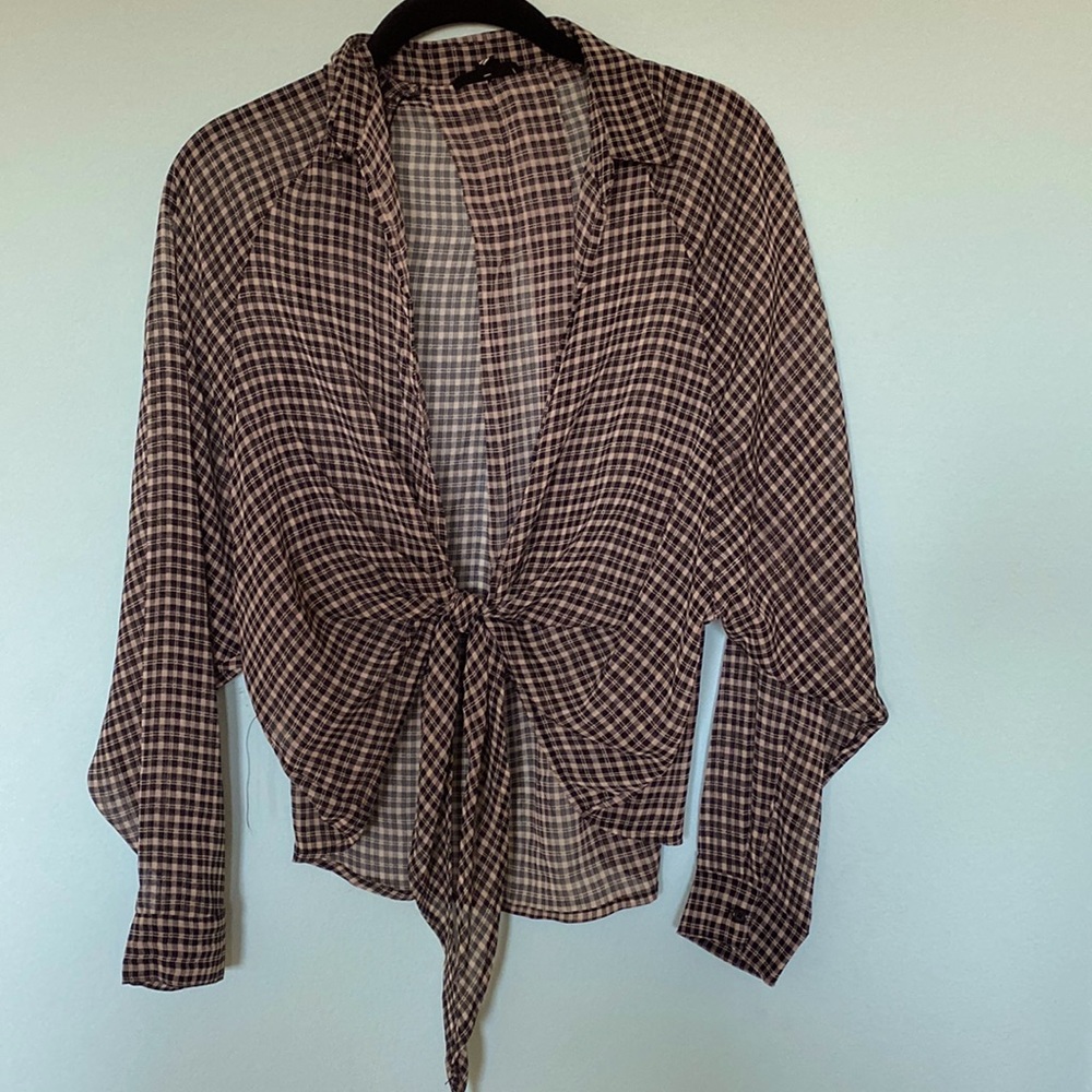 Cotton Candy sheer checked pattern top.  Front tie.  Size small.